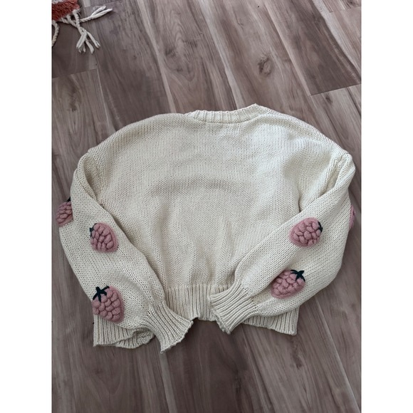Talulah Cream 3d Strawberry Applique Knit Cardigan Sweater M Balloon Sleeve‎ t2 - Picture 3 of 7